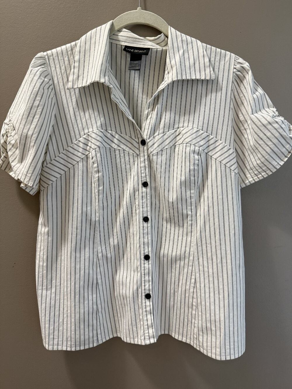 Lane Bryant Blouse Grey Stripe w/ silver detail Women's Size 14/16 Cotton Blend